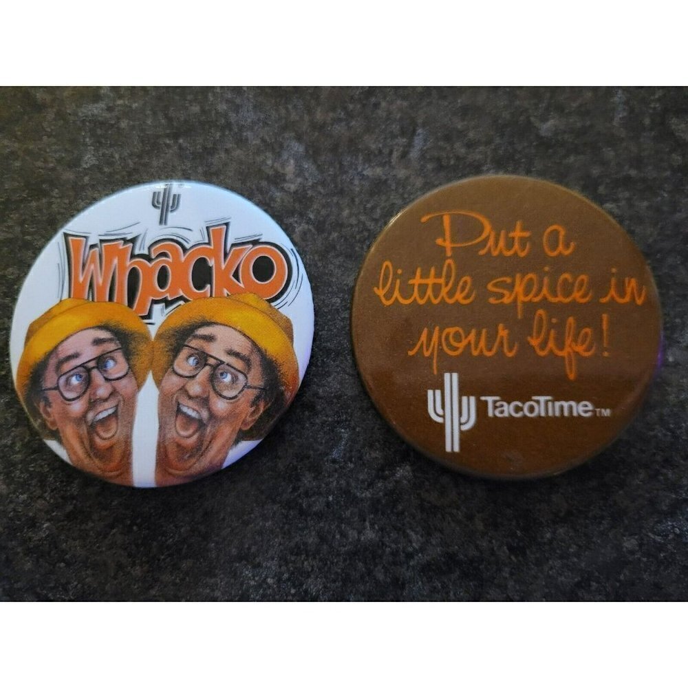 VTG HTF 1980's Taco Time Restaurant  Fast Food Pin Button Pinback lot of 2